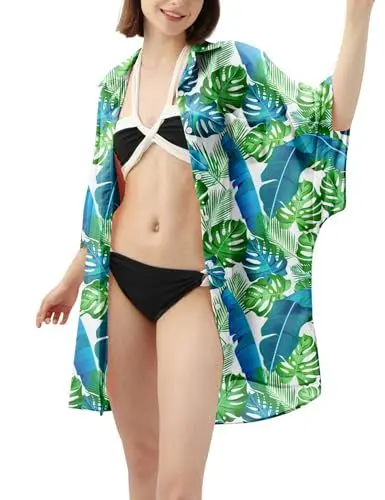 Produktbild: Rave on Friday Damen Kimono Bikini Cover Up Strandtunika Sommer Hawaii Strandkleid Lässige Strandbluse Cardigan für Badeanzug Strandmode XL