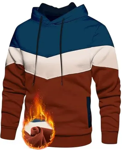 Produktbild: Rave on Friday Unisex Hoodie Blau Rot Patchwork Fleece Pullover Langarm Farbblock Sweatshirt Atmungsaktive Sport Outwear Hoody Casual Tops mit Kanga Tasche und Kordelzug für Herren Damen XXL