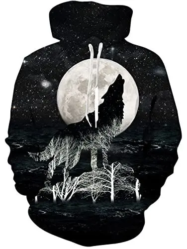Produktbild: Rave on Friday Unisex Realistischer Hoodie 3D Druck Galaxy Pullover Lustiges Wolf mit Kapuze Sweatshirts Taschen für Teenager Jumper XXL