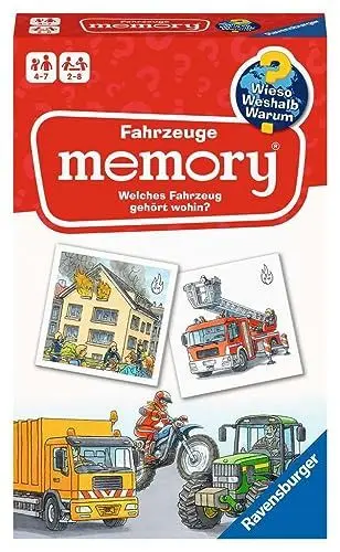 Produktbild: Ravensburger 20647 - Fahrzeuge Memory® Wieso? Weshalb? Warum? der Spieleklassiker für 2-6 Spieler, Kinderspiel für alle Fahrzeug-Fans ab 4 bis 7 Jahren