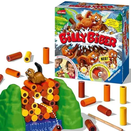 Produktbild: Ravensburger 22246 - Billy Biber - Geschicklichkeitsspiel für ruhige Hände - Spiel für Kinder ab 4 Jahren, Familienspiel für 1-4 Spieler - magische Zauberfolie