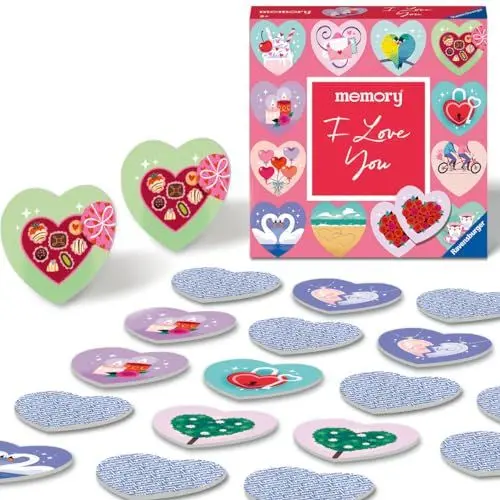Produktbild: Ravensburger 22398 Memory® Moments - I Love You, Spiele-Klassiker für 2 bis 6 Spieler ab 3 Jahren mit 24 Kartenpaaren in Herzform
