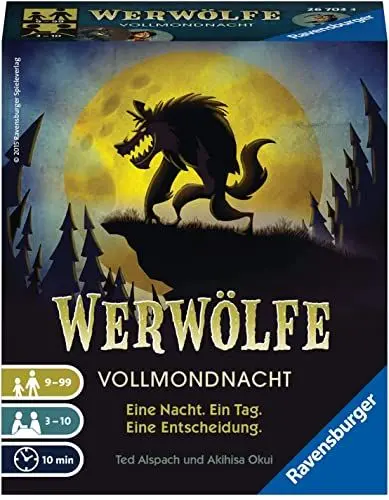 Produktbild: Ravensburger 26703 - Werwölfe - Vollmondnacht, Gesellschaftsspiel ab 9 Jahren, Actionsspiel für 3-10 Spieler, Spielereihe
