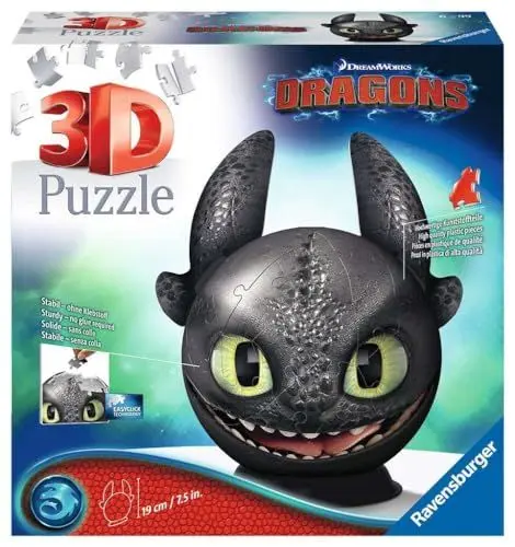 Produktbild: Ravensburger 3D Puzzle 11145 - Puzzle-Ball Dragons Ohnezahn mit Ohren - Puzzleball für Fans von Drachenzähmen leicht gemacht ab 6 Jahren - Geschenkidee für Kinder