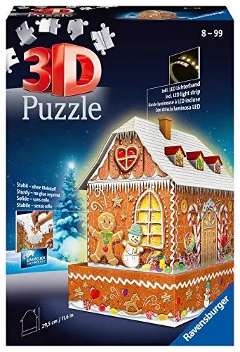 Produktbild: Ravensburger 3D Puzzle 11237 - Lebkuchenhaus Night Edition - LED beleuchtetes Knusperhäuschen als Weihnachtsdeko für Erwachsene und Kinder ab 8 Jahren