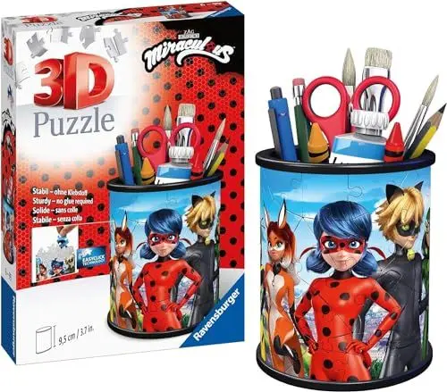 Produktbild: Ravensburger 3D Puzzle 11278 - Utensilo Miraculous - Stiftehalter für Fans von Ladybug und Cat Noir ab 6 Jahren, Schreibtisch-Organizer für Kinder