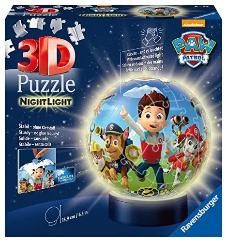 Produktbild: Ravensburger 3D Puzzle 11842 - Nachtlicht Puzzle-Ball Paw Patrol - ab 6 Jahren, LED Nachttischlampe mit Klatsch-Schalter