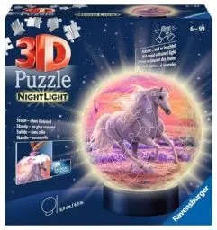 Produktbild: Ravensburger 3D Puzzle 11843 - Nachtlicht Puzzle-Ball Pferde am Strand - ab 6 Jahren, LED Nachttischlampe mit Klatsch-Schalter
