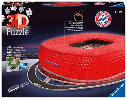 Produktbild: Ravensburger 3D Puzzle 12530 - Allianz Arena Night Edition - FC Bayern München Fanartikel - leuchtet im Dunkeln - Geschenkidee für Bayern-Fans ab 8 Jahren, Fußball Geschenke Jungen und Mädchen