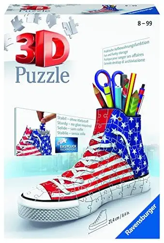 Produktbild: Ravensburger 3D Puzzle 12549 - Sneaker American Style - Praktischer Stiftehalter im Stars and Stripes Design - Schreibtisch-Organizer für Erwachsene und Kinder ab 8 Jahren