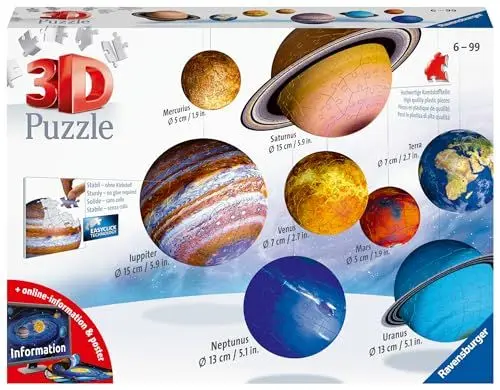 Produktbild: Ravensburger 3D Puzzle Planetensystem 11668 - Planeten als 3D Puzzlebälle - Sonnensystem zum selbst Bauen und als Deko - für alle Weltraumfans ab 6 Jahren - mit informativer Online-Broschüre