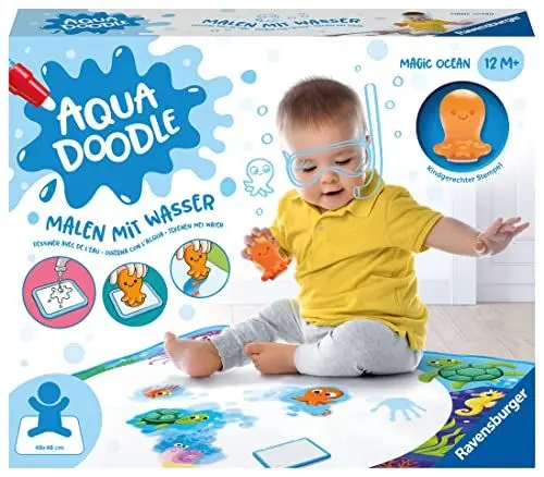 Produktbild: Ravensburger 4568 Aquadoodle Magic Ocean - Fleckenfreies Stempeln und Entdecken mit Wasser - Stempelset mit magischer Stoffmatte für Babys ab 1 Jahr