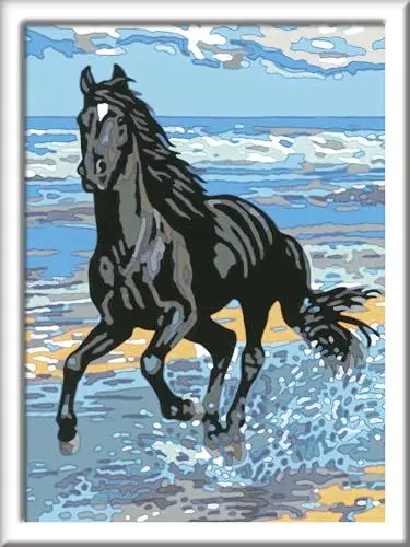 Produktbild: Ravensburger CreArt 28565 - Pferd am Strand - Malen nach Zahlen für Kinder ab 11 Jahre, Malset mit Rahmen, Pinsel und Acrylfarben, Geschenk für Mädchen und Jungen, mit Stickern