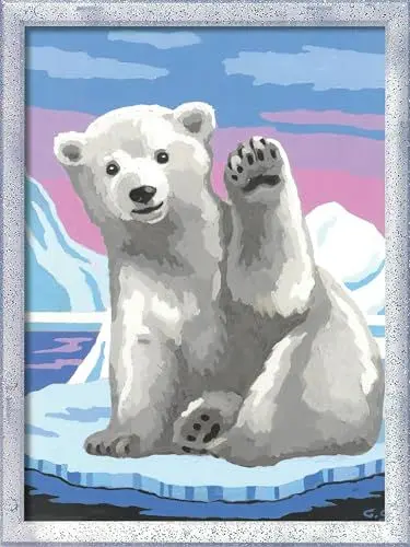 Produktbild: Ravensburger CreArt 28985 - Hallo, Kleiner Eisbär - Malen nach Zahlen für Kinder ab 9 Jahre, Malset mit Rahmen, Pinsel und Acrylfarben, Geschenk für Mädchen und Jungen, mit Glitzer
