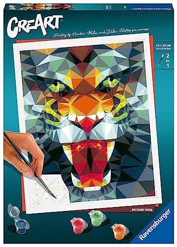 Produktbild: Ravensburger CreArt 23514 - Polygon Tiger - Malen nach Zahlen Erwachsene, DIY Malset mit Pinsel und Acrylfarben, Geschenk für Frauen und Männer, Malen für Erwachsene