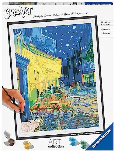 Produktbild: Ravensburger CreArt 23519 - Caféterrasse am Abend (Vincent Van Gogh) - Malen nach Zahlen Erwachsene, DIY Malset mit Pinsel und Acrylfarben, Geschenk für Frauen und Männer, Malen für Erwachsene