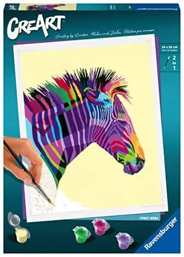 Produktbild: Ravensburger CreArt 28994 - Funky Zebra - Malen nach Zahlen Erwachsene, DIY Malset mit Pinsel und Acrylfarben, Geschenk für Frauen und Männer, Malen für Erwachsene