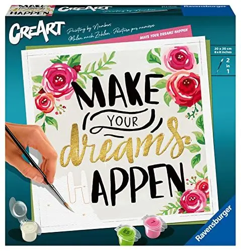 Produktbild: Ravensburger CreArt 29028 - Make Your Dreams Happen - Malen nach Zahlen Erwachsene, DIY Malset mit Pinsel und Acrylfarben, Geschenk für Frauen und Männer, Malen für Erwachsene