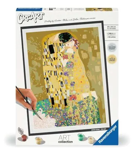 Produktbild: Ravensburger CreArt 23648 - Der Kuss (Gustav Klimt) - Malen nach Zahlen Erwachsene, DIY Malset mit Pinsel und Acrylfarben, Geschenk für Frauen und Männer, Malen für Erwachsene