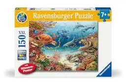 Produktbild: Ravensburger Kinderpuzzle 13411 - Meerestiere am Korallenriff - Wieso? Weshalb? Warum? Puzzle 150 Teile XXL + Wissensposter, für Kinder ab 7 Jahren