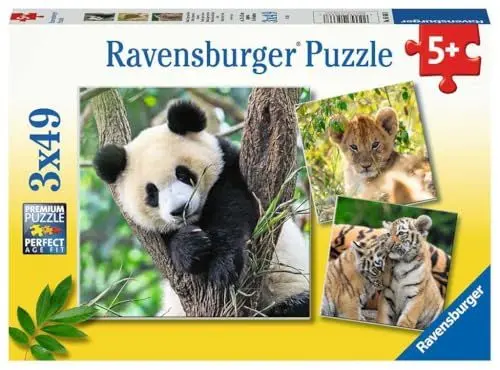 Produktbild: Ravensburger Kinderpuzzle - 05666 Panda, Tiger und Löwe - 3x49 Teile Puzzle für Kinder ab 5 Jahren