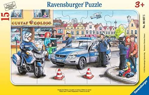 Produktbild: Ravensburger Kinderpuzzle - 06037 Einsatz der Polizei - Rahmenpuzzle für Kinder ab 3 Jahren, mit 15 Teilen