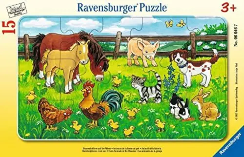 Produktbild: Ravensburger Kinderpuzzle - 06046 Bauernhoftiere auf der Wiese - Rahmenpuzzle für Kinder ab 3 Jahren, mit 15 Teilen