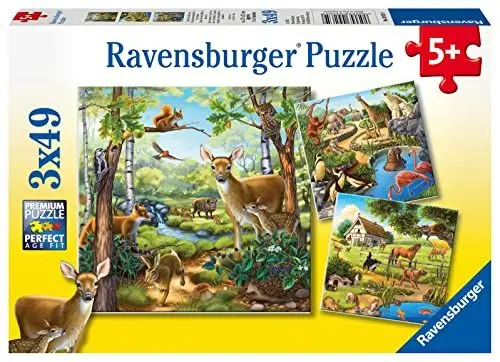 Produktbild: Ravensburger Kinderpuzzle - 09265 Wald-/Zoo-/Haustiere - Puzzle für Kinder ab 5 Jahren, mit 3x49 Teilen