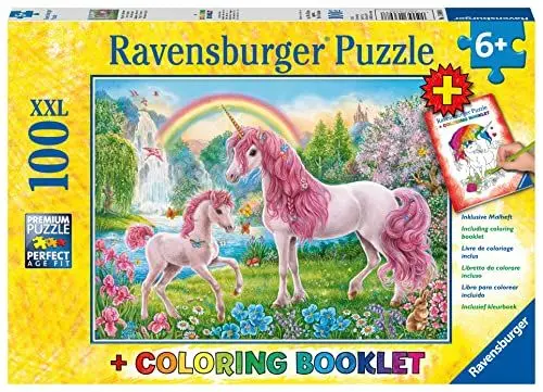 Produktbild: Ravensburger Kinderpuzzle - 13698 Magische Einhörner - Einhorn-Puzzle für Kinder ab 6 Jahren, mit 100 Teilen im XXL-Format, inklusive Malheft