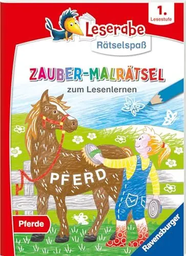 Produktbild: Ravensburger Leserabe Zauber-Malrätsel zum Lesenlernen: Pferde (1. Lesestufe), Zauberpapier-Malbuch, Rätsel, Lesen lernen Vorschule, Rätselbuch ab 6 Jahre