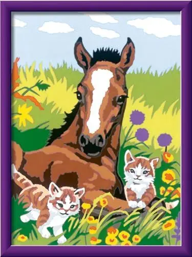 Produktbild: Ravensburger CreArt 20299 - Süße Tierkinder - Malen nach Zahlen für Kinder ab 9 Jahre, Malset mit Rahmen, Pinsel und Acrylfarben, Geschenk für Mädchen und Jungen, mit Stickern