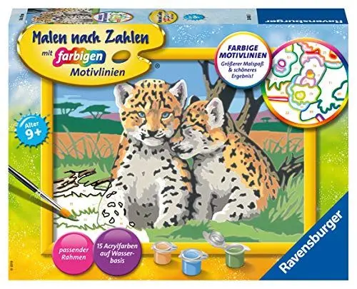Produktbild: Ravensburger CreArt 28486 - Kleine Leoparden - Malen nach Zahlen für Kinder ab 9 Jahre, Malset mit Rahmen, Pinsel und Acrylfarben, Geschenk für Mädchen und Jungen