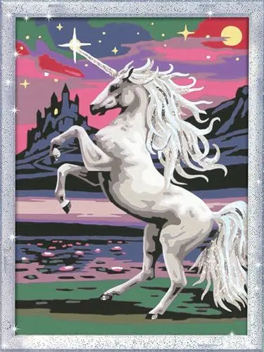 Produktbild: Ravensburger CreArt 28563 - Magisches Einhorn - Malen nach Zahlen für Kinder ab 9 Jahre, Malset mit Rahmen, Pinsel und Acrylfarben, Geschenk für Mädchen und Jungen, mit Glitzer