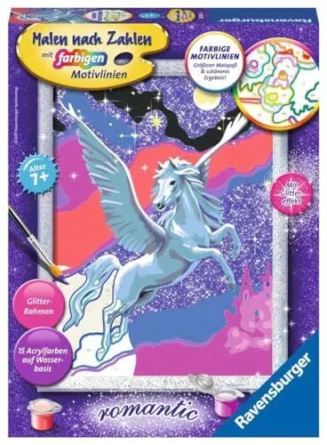 Produktbild: Ravensburger CreArt 28641 - Stolzer Pegasus - Malen nach Zahlen Pferd für Kinder ab 7 Jahre, Malset mit Rahmen, Pinsel und Acrylfarben, Geschenk für Mädchen und Jungen, mit Glitzer