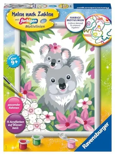 Produktbild: Ravensburger CreArt 28984 - Süße Koalas - Malen nach Zahlen für Kinder ab 9 Jahre, Malset mit Rahmen, Pinsel und Acrylfarben, Geschenk für Mädchen und Jungen