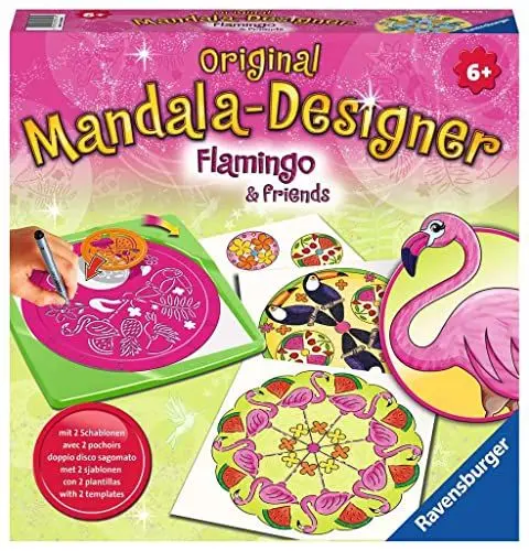 Produktbild: Ravensburger Mandala Designer Flamingo & Friends 28518, Zeichnen Lernen für Kinder ab 6 Jahren, Set mit Mandala-Schablonen für farbenfrohe Mandalas