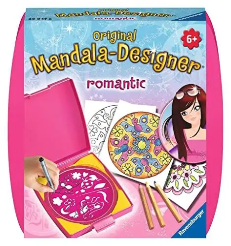 Produktbild: Ravensburger Mandala Designer Mini Romantic 29947, Zeichnen Lernen für Kinder ab 6 Jahren, Zeichen-Set mit Mandala-Schablone für farbenfrohe Mandalas
