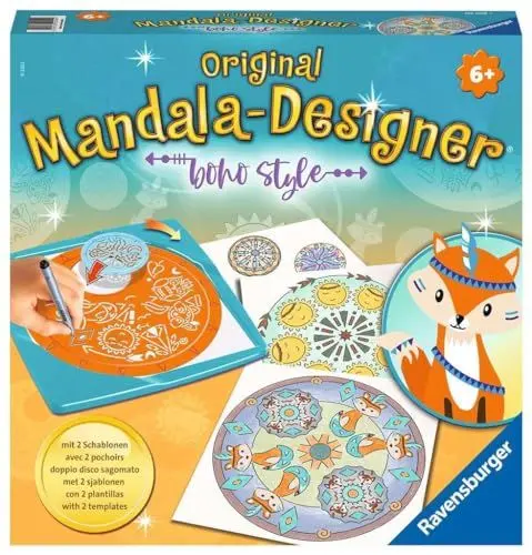 Produktbild: Ravensburger Mandala Designer Boho Style 20019, Zeichnen Lernen für Kinder ab 6 Jahren, Zeichen-Set mit Mandala-Schablonen für farbenfrohe Mandalas