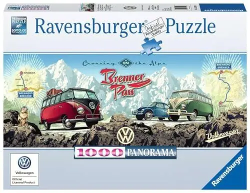 Produktbild: Ravensburger Puzzle 15102 - Mit dem Bulli über den Brenner - 1000 Teile VW Puzzle für Erwachsene und Kinder ab 14 Jahren