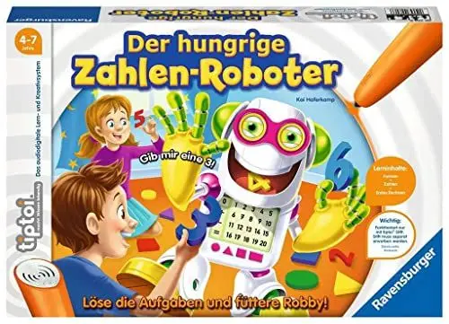 Produktbild: Ravensburger tiptoi Spiel 00706 Der hungrige Zahlenroboter, Lernspiel ab 4 Jahren für 1-4 Spieler, spielerisch Formen und Rechnen Lernen in 4 Schwierigkeitsstufen