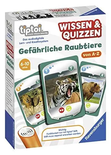 Produktbild: Ravensburger tiptoi 00752 - Spiel Wissen & Quizzen: Gefährliche Raubtiere / Erkundet allein oder gemeinsam die Welt der gefährlichen Raubtiere von A bis Z