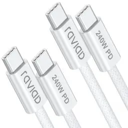Produktbild: RAVIAD 240W USB C auf USB C Kabel (2Stück 2M), USB C Ladekabel PD3.1 QC4.0, Schnellladekabel USB C für iPhone 15 Pro Max, Samsung S24 S23 S22 S21, MacBook Pro/Air, Pad Pro/Air, Laptops, Huawei- Weiß