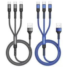 Produktbild: RAVIAD Multi USB Kabel (2Stück 1.2M) 3 in 1 Universal Ladekabel Schnellladekabel Mehrfach Ladekabel mit Micro USB Typ C Lightning Kabel für iPhone, Android Samsung Galaxy, Huawei, Oneplus, LG, HTC