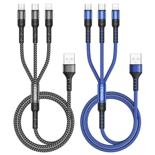 Produktbild: RAVIAD Multi USB Kabel (2Stück 1.2M) 3 in 1 Universal Ladekabel Schnellladekabel Mehrfach Ladekabel mit Micro USB Typ C Lightning Kabel für iPhone, Android Samsung Galaxy, Huawei, Oneplus, LG, HTC