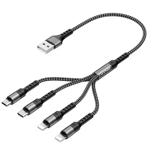 Produktbild: RAVIAD Multi USB Kabel, 4 in 1 Multi Ladekabel Schnell Mehrfach Universal Ladekabel mit Micro USB Typ C Lightning Kabel für iPhone, Android Samsung Galaxy, Huawei, Oneplus, Sony-Grau (50CM)