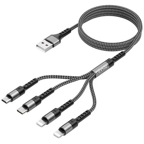Produktbild: RAVIAD Multi USB Kabel, 4 in 1 Multi Ladekabel Schnell Mehrfach Ladekabel Universal Kabel mit Micro USB Typ C Lightning Kabel für iPhone, Android Samsung Galaxy, Huawei, Oneplus, Sony-Grau (1.2M)