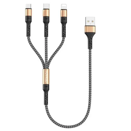 Produktbild: RAVIAD Multi USB Kabel, Universal Ladekabel (0.5M) Nylon Schnell 3 in 1 Mehrfach Ladekabel mit Micro USB Typ C Lightning Kabel für iPhone, Android Samsung Galaxy, Huawei, Oneplus-Gold