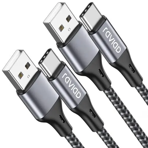 Produktbild: RAVIAD USB C Kabel (2Stück 3M), Ladekabel USB C Schnellladekabel Nylon Typ C Ladekabel für iPhone 16 15 Pro Max, Samsung Galaxy S24 S23 S22 S21 S20 S10 S9 S8 Note10, Huawei P60, Xperia, OnePlus-Grau