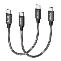Produktbild: RAVIAD USB C auf USB C Kabel Kurz (2Stück 0.3M) 60W 20V/3A PD 3.0 & QC 4.0+ Schnellladekabel USB C Ladekabel für iPhone 16 15 Pro/Pro Max, Samsung S25/S24, MacBook Pro/Air, iPad Pro/Air/Mini, Pixel