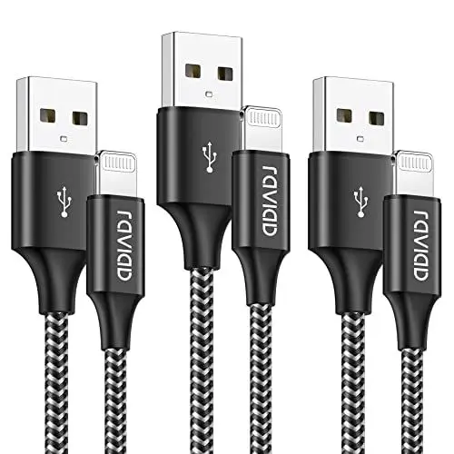 Produktbild: RAVIAD iPhone Ladekabel, Lightning Kabel (3Stück 1M) MFi Zertifiziert Nylon iPhone Kabel Kompatibel für iPhone 14 13 12 11 Pro Max Mini XR XS X 8 8 Plus 7 7 Plus 6s 6 6 Plus 5S 5 SE 2020 - Schwarz